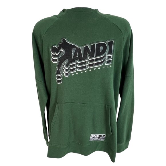 AND1 Green Basketball Baseline Hoodie Pullover XL Logo Patch Kangaroo Pocket - Picture 2 of 8